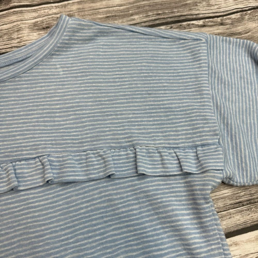 Women's LOFT Blue White Striped Crop Tee Ruffle Hem Long Sleeve M - Picture 4 of 13